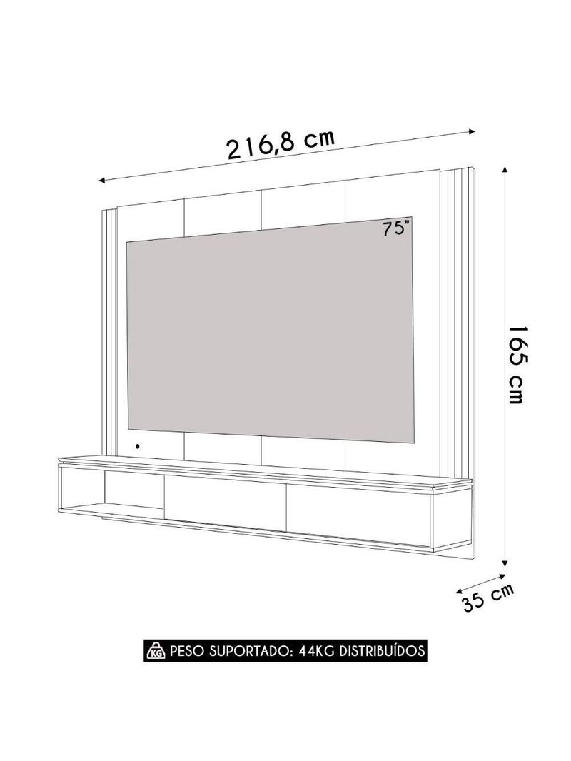 Painel TV 75 Polegadas E Bancada Suspensa Trento Freijó Off White C05 - Mpozenato