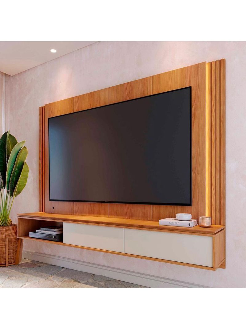 Painel TV 75 Polegadas E Bancada Suspensa Trento Freijó Off White C05 - Mpozenato