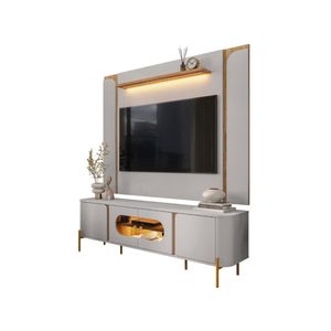 Painel TV 75 Polegadas Marina E Rack Com Led 180cm Ricky Off White Cinamomo B02 - Mpozenato