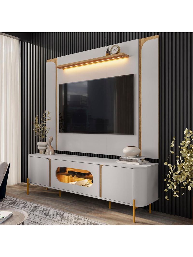 Painel TV 75 Polegadas Marina E Rack Com Led 180cm Ricky Off White Cinamomo B02 - Mpozenato