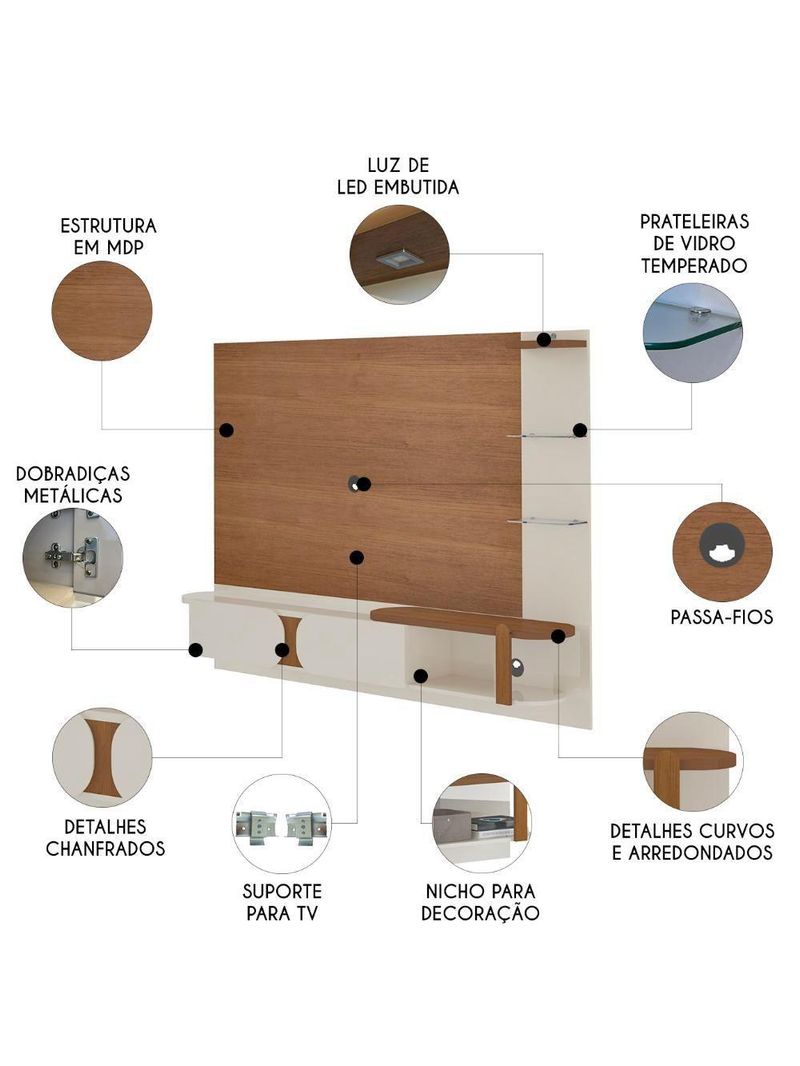 Painel TV 72 Polegadas 220cm Suspenso Reno Cinamomo Off White A09 - Mpozenato