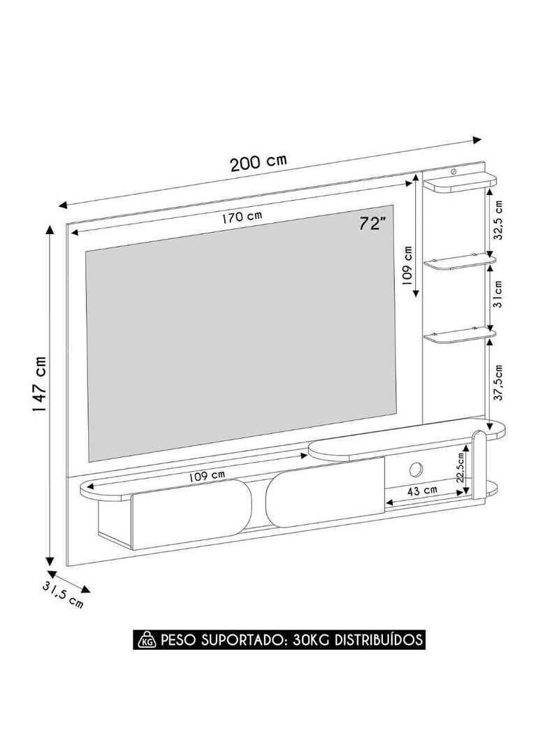 Painel TV 72 Polegadas 220cm Suspenso Reno Cinamomo Off White A09 - Mpozenato