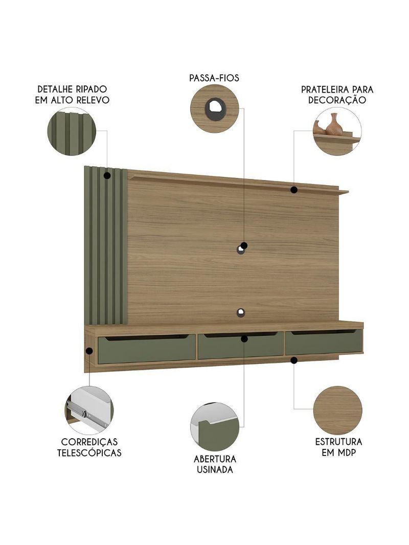 Painel TV 75 Polegadas E Bancada Suspensa Vale Carvalho Menta A09 - Mpozenato