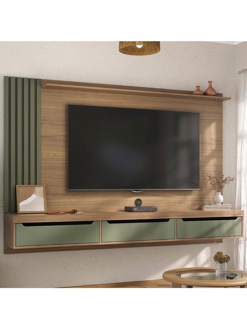 Painel TV 75 Polegadas E Bancada Suspensa Vale Carvalho Menta A09 - Mpozenato