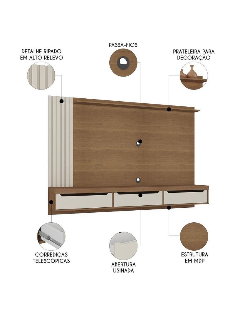 Painel TV 75 Polegadas E Bancada Suspensa Vale Cinamomo Off White A09 - Mpozenato