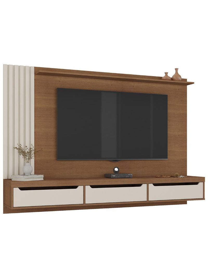 Painel TV 75 Polegadas E Bancada Suspensa Vale Cinamomo Off White A09 - Mpozenato