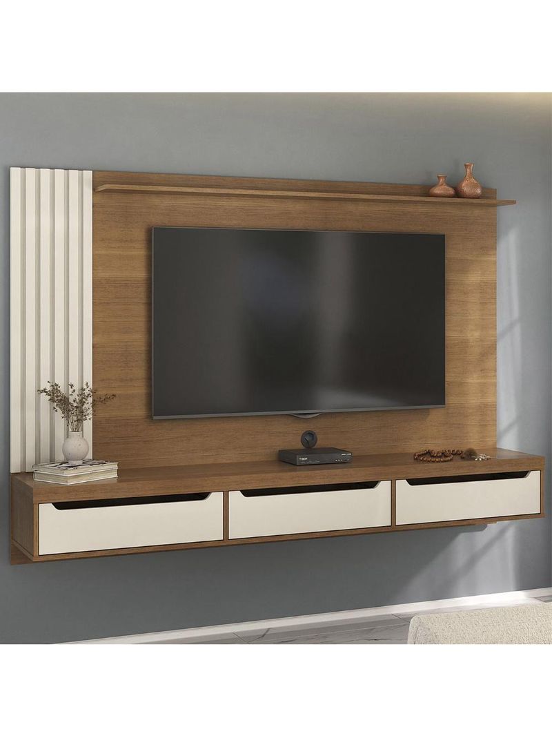 Painel TV 75 Polegadas E Bancada Suspensa Vale Cinamomo Off White A09 - Mpozenato