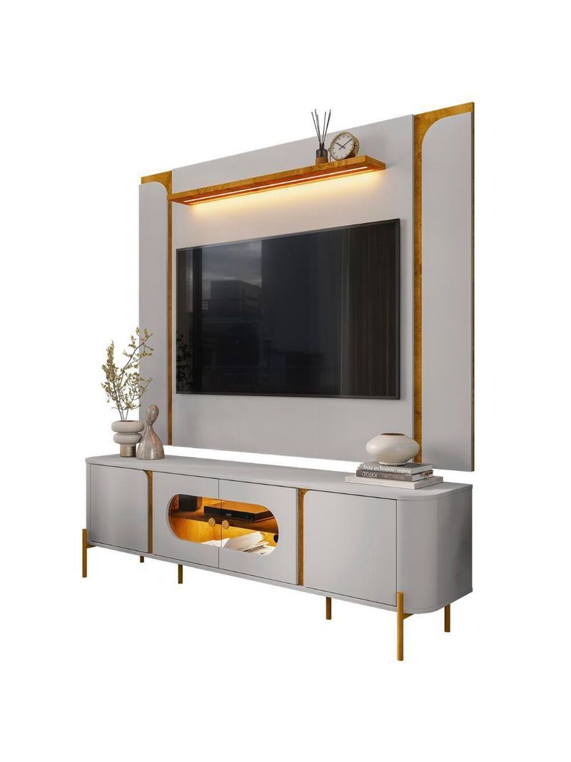 Painel TV 75 Polegadas Marina E Rack Com Led 180cm Ricky Off Naturalle B02 - Mpozenato