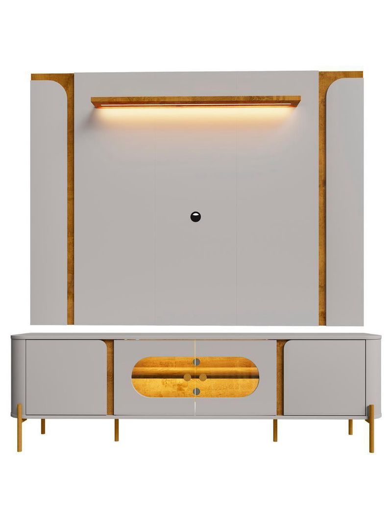 Painel TV 75 Polegadas Marina E Rack Com Led 180cm Ricky Off Naturalle B02 - Mpozenato