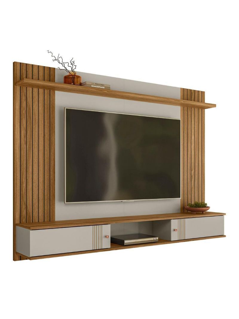 Painel TV 70 Polegadas E Bancada Suspensa 180cm Yany Off White Nature Z49 - Mpozenato