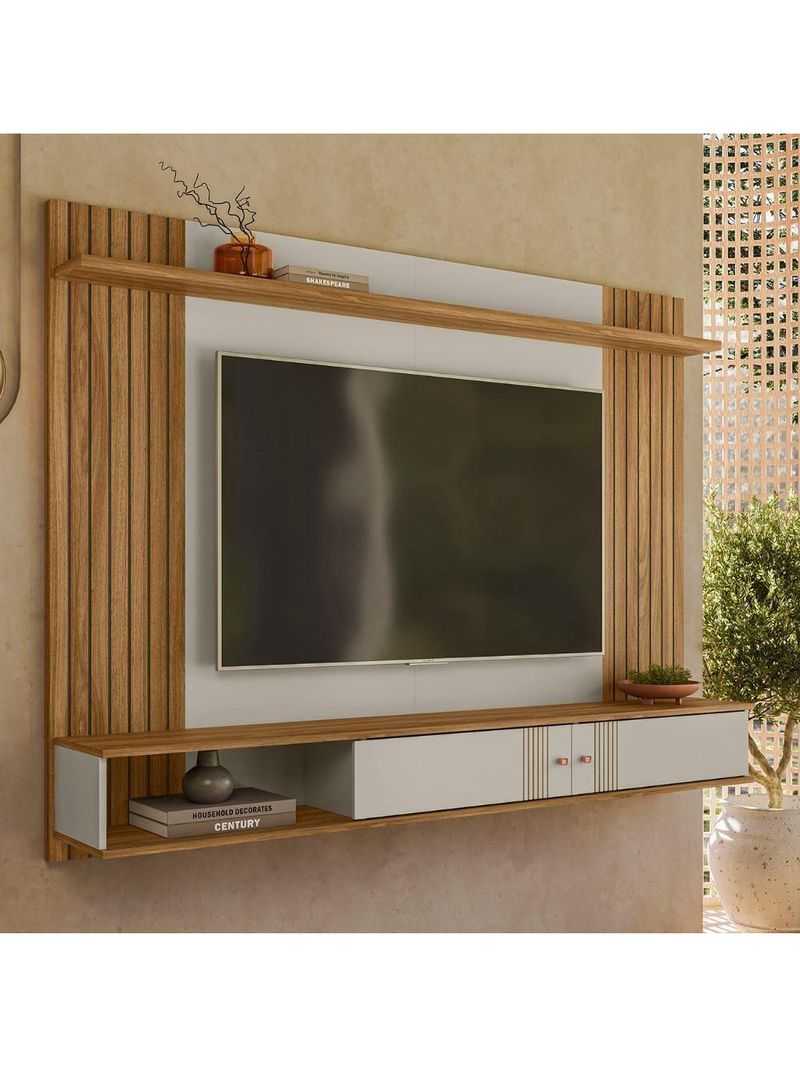 Painel TV 70 Polegadas E Bancada Suspensa 180cm Yany Off White Nature Z49 - Mpozenato