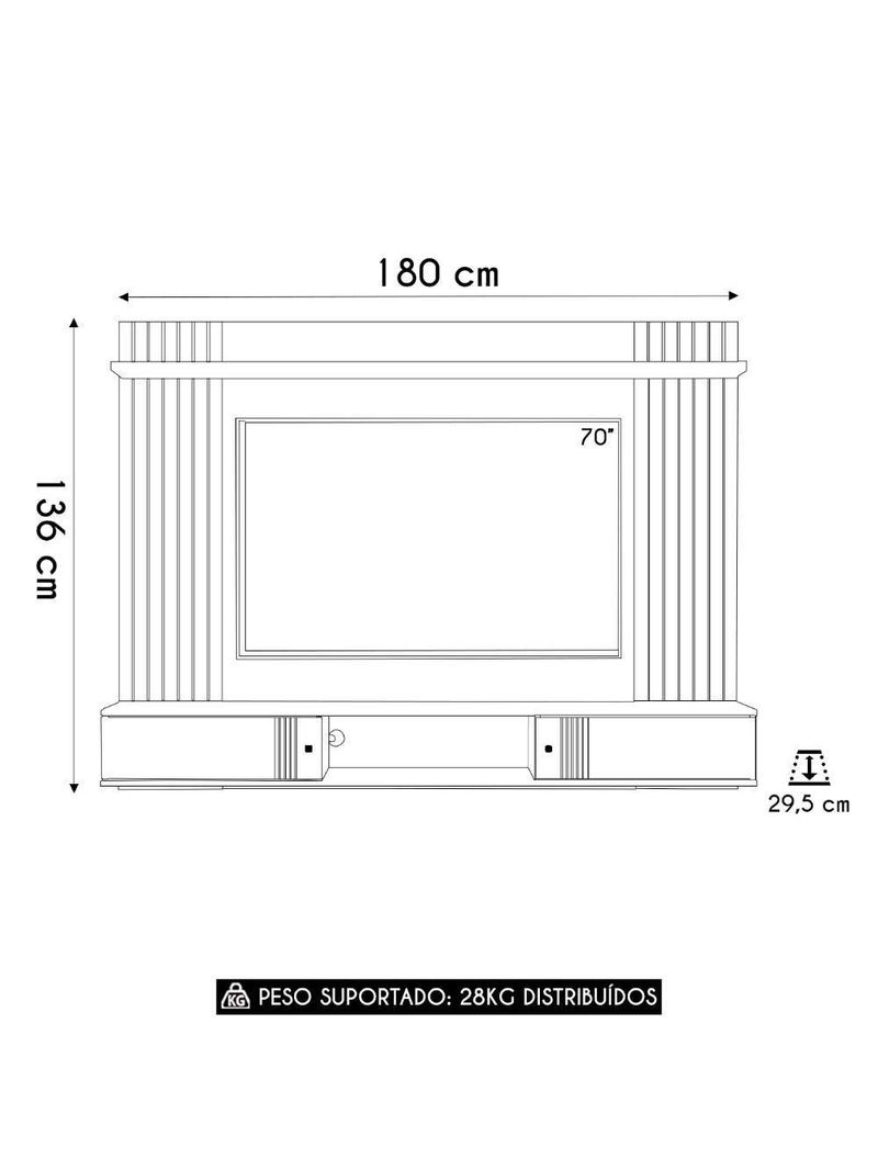 Painel TV 70 Polegadas E Bancada Suspensa 180cm Yany Off White Nature Z49 - Mpozenato