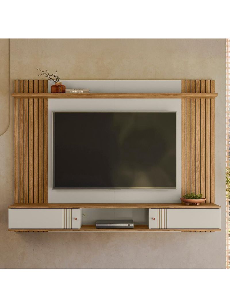 Painel TV 70 Polegadas E Bancada Suspensa 180cm Yany Off White Nature Z49 - Mpozenato