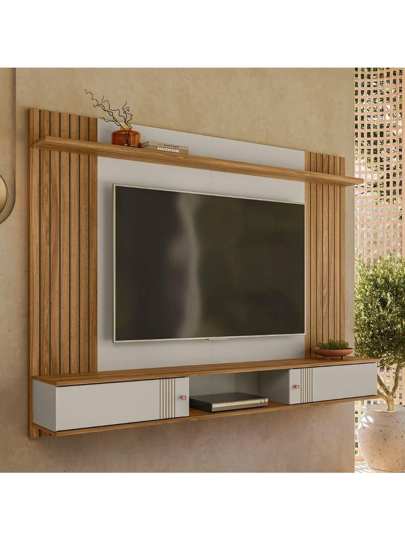 Painel TV 70 Polegadas E Bancada Suspensa 180cm Yany Off White Nature Z49 - Mpozenato