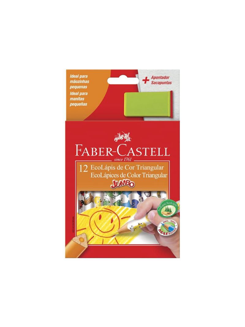 Ecolápis jumbo triangular com apto 12 cores faber-castell