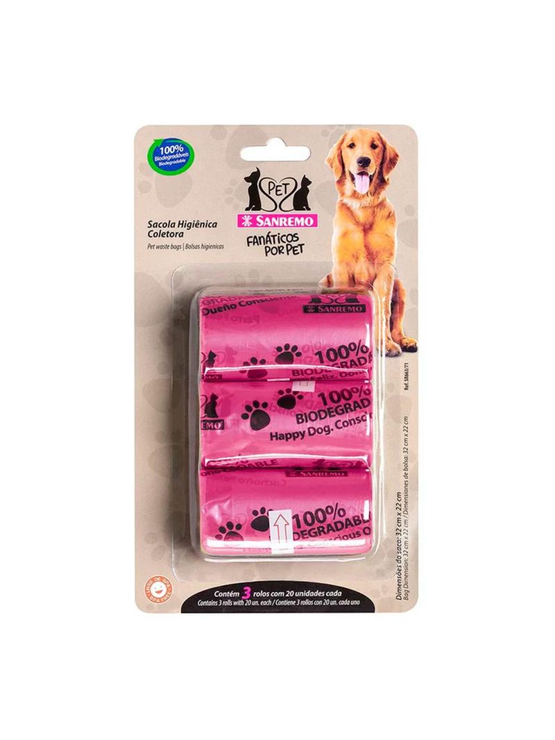 Conjunto de sacolas higiênicas coletoras pet rosas 4l - sanremo