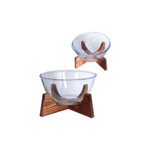 Bowl de borossilicato com suporte de madeira acácia hauskraft
