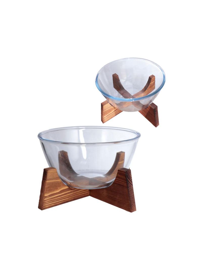 Bowl redondo de borossilicato com suporte de madeira acácia 2,1 litros