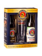 Kit cervejas paulaner dunkel e weissbier com copo
