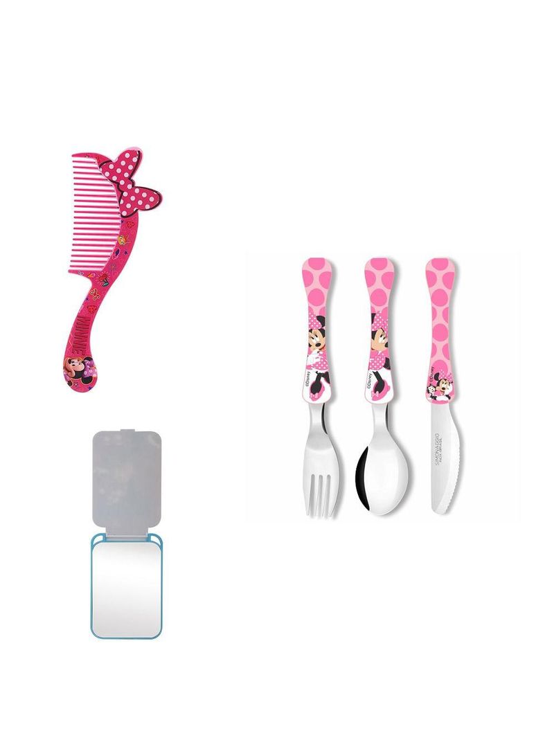 Kit minnie - faqueiro 3 peças , pente e espelho portatil