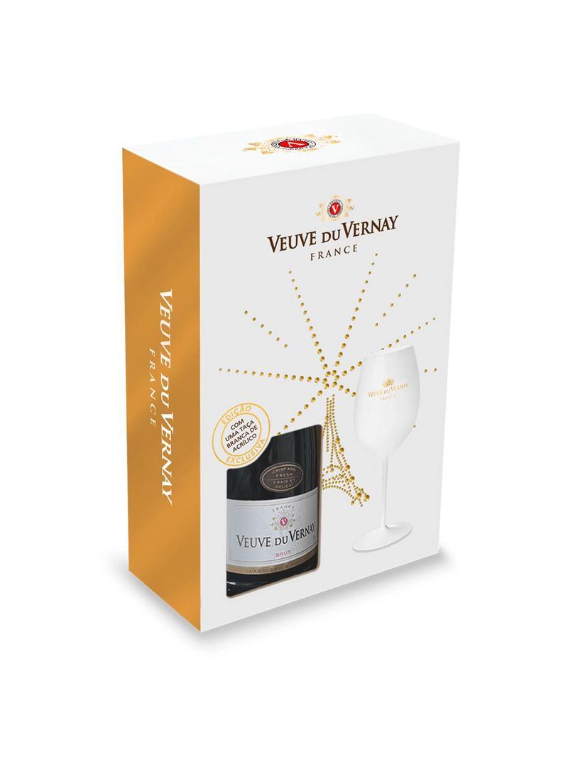 Kit veuve du vernay brut 750ml com taça de acrílico