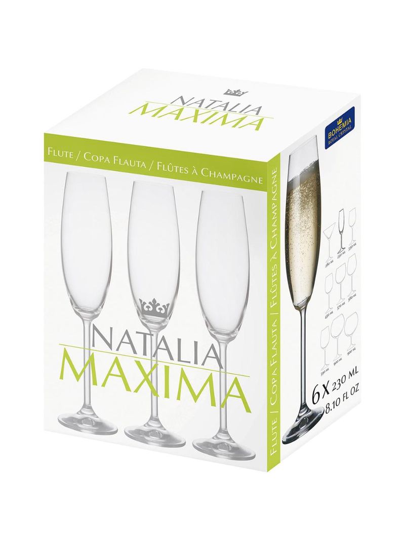 Taça champanhe bohemia natalia maxima cristal 230 ml 6 peças