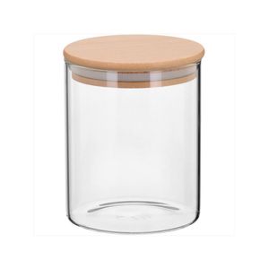 Pote 12x10x10 cm 770ml borosilicato transparente com tampa bambu table - gs