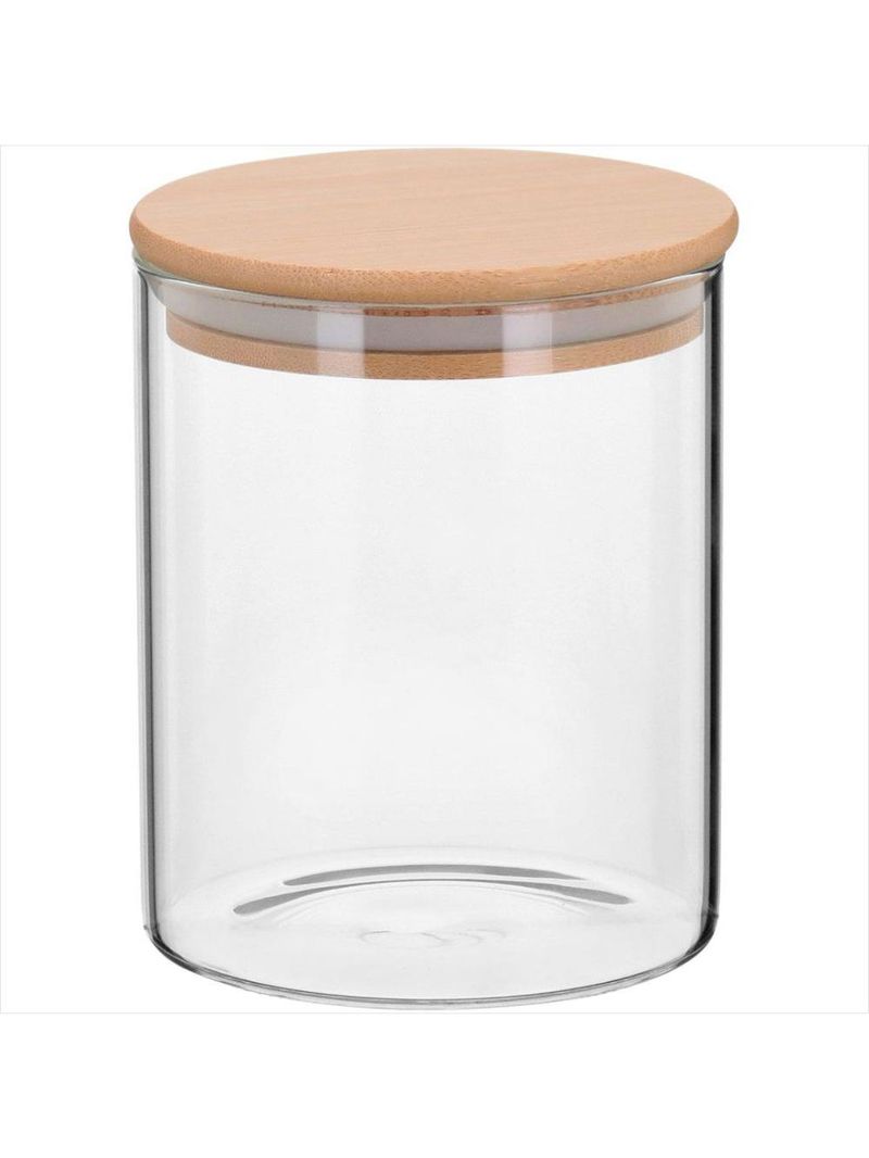 Pote 12x10x10 cm 770ml borosilicato transparente com tampa bambu table - gs