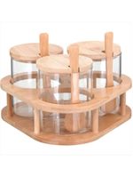 Porta condimento 11x20x20 cm borosilicato transparente 3 peças com suporte table - gs