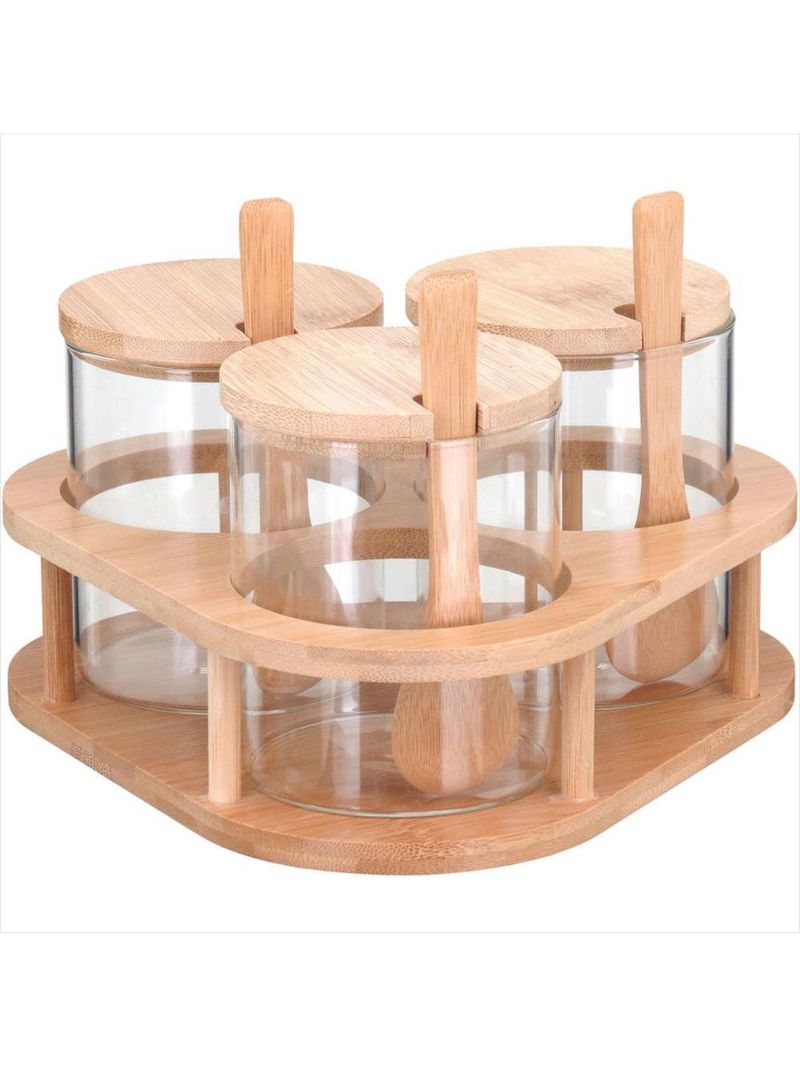 Porta condimento 11x20x20 cm borosilicato transparente 3 peças com suporte table - gs