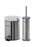 Lixeira redonda 5l inox cinza com escova sanitária vonder