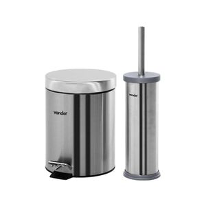 Lixeira redonda 5l inox cinza com escova sanitária vonder
