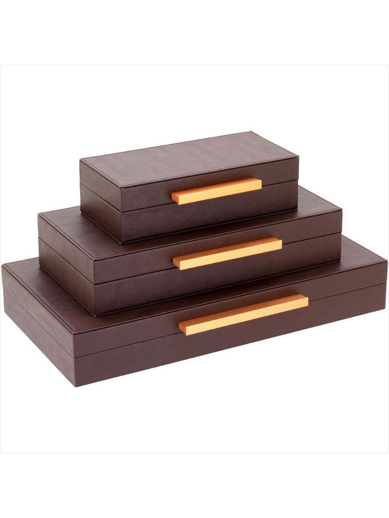 Caixa organizadora sintético marrom 3 peças - home&amp;co