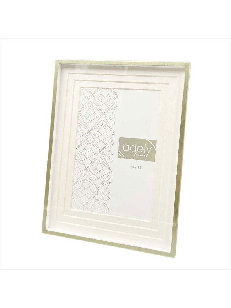 Porta retrato vidro paspatur borda dourada 10 x 15 cm