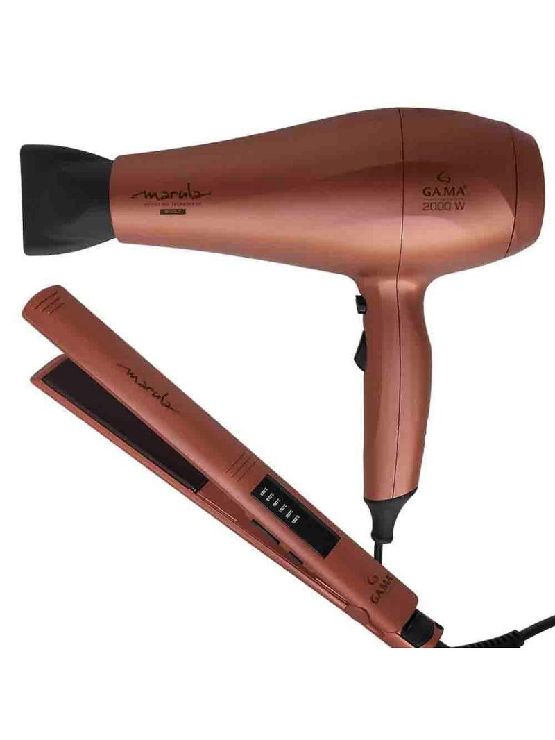 Kit secador e prancha de cabelo led marula bivolt