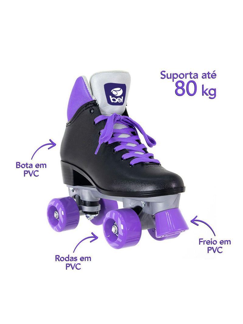 Patins bel quad retro basic preto/roxo tam 35