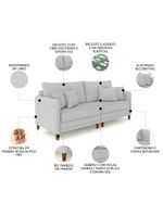 Sofá 2 Lugares Living 172cm Pé Madeira Zoe Linho Cinza Claro Z08 - Mpozenato