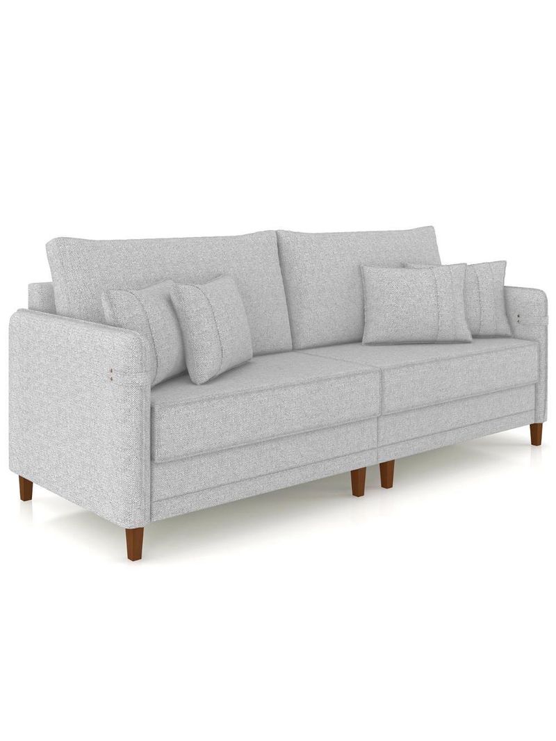 Sofá 2 Lugares Living 172cm Pé Madeira Zoe Linho Cinza Claro Z08 - Mpozenato