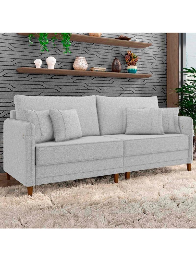 Sofá 2 Lugares Living 172cm Pé Madeira Zoe Linho Cinza Claro Z08 - Mpozenato