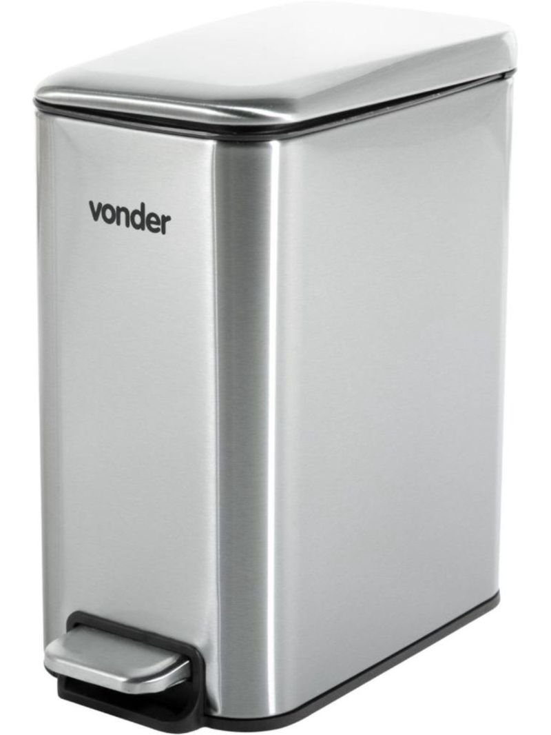 Lixeira retangular 5 litros inox cinza vonder
