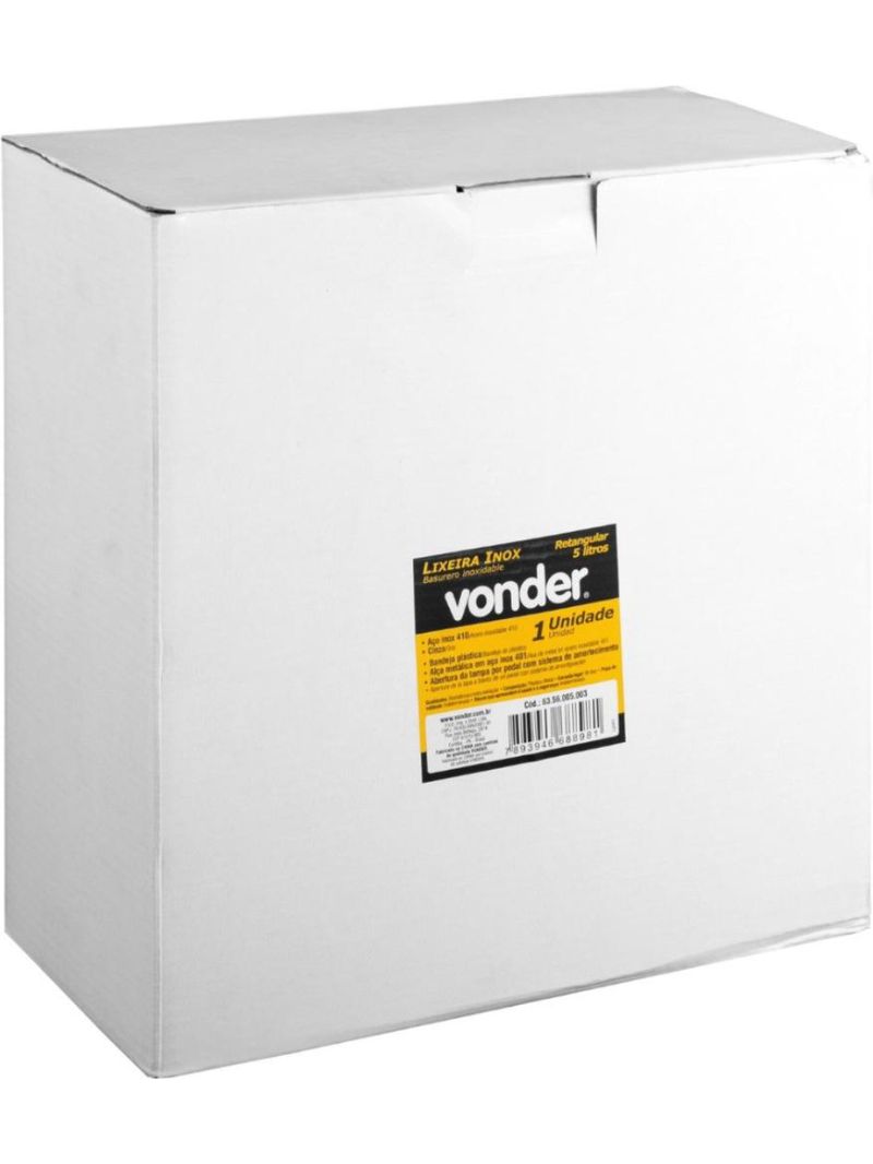 Lixeira retangular 5 litros inox cinza vonder