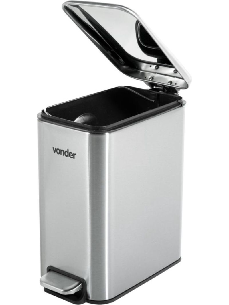 Lixeira retangular 5 litros inox cinza vonder