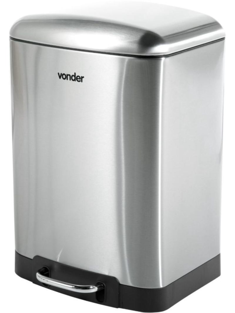 Lixeira retangular 12 litros inox cinza vonder