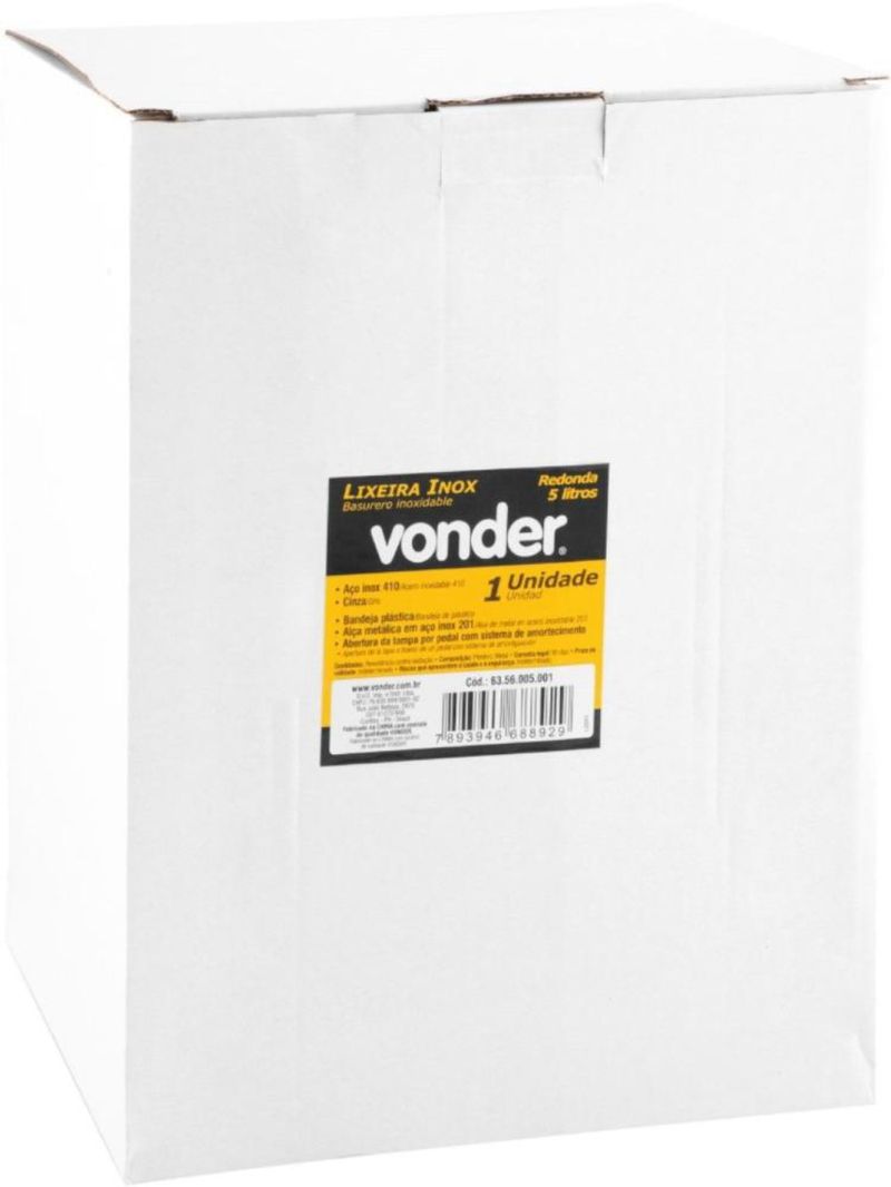 Lixeira redonda 5 litros inox cinza vonder