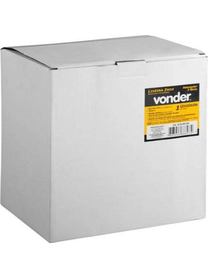 Lixeira retangular 3 litros inox cinza vonder