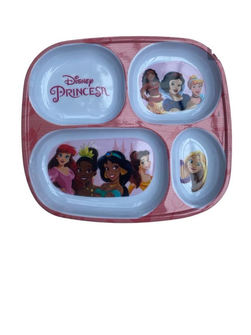 Conjunto prato com divisoria copo 3d talheres princesas - nt