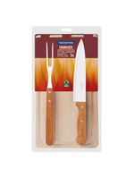 Kit para churrasco com lâminas inox e cabos em madeira natural 3pçs - tramontina