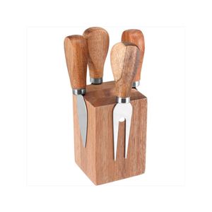 Jogo facas queijo inox natural 5 peças com cepo cheesy - gs