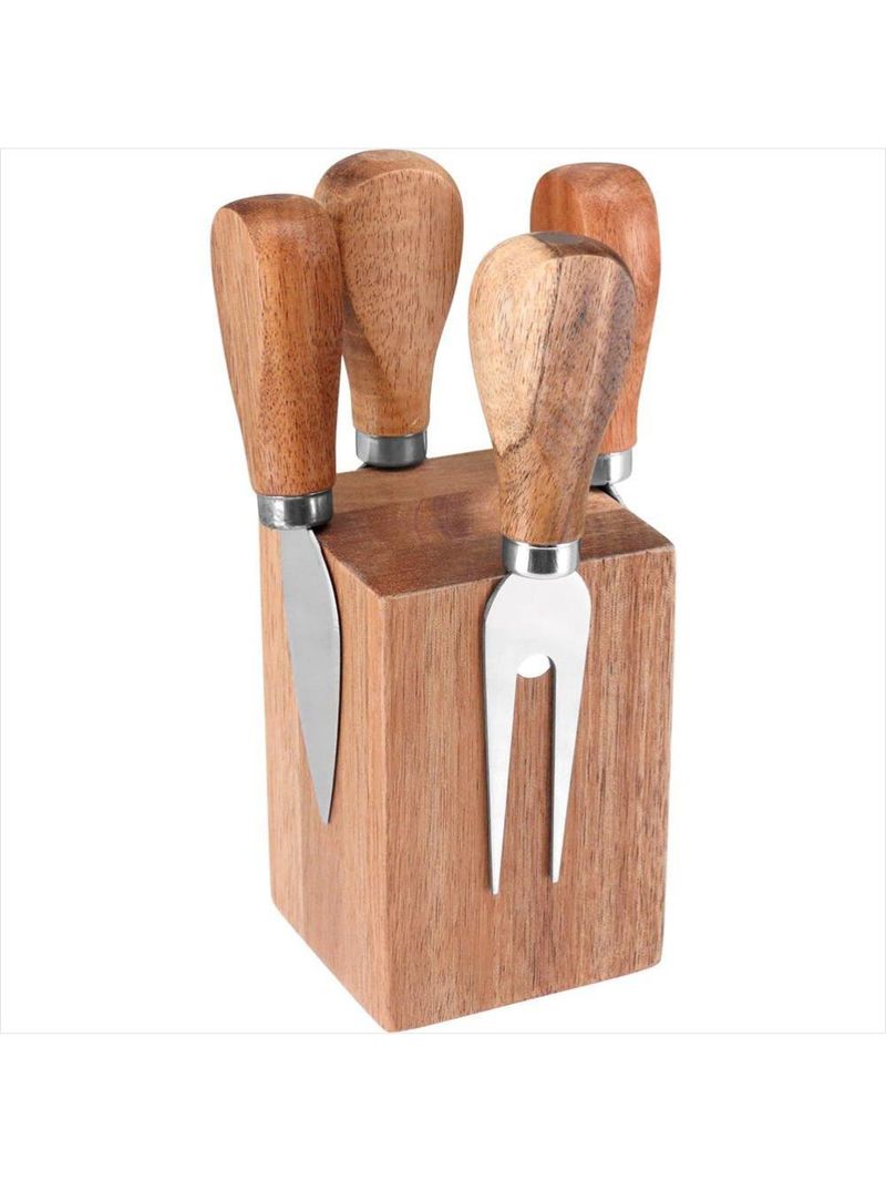 Jogo facas queijo inox natural 5 peças com cepo cheesy - gs