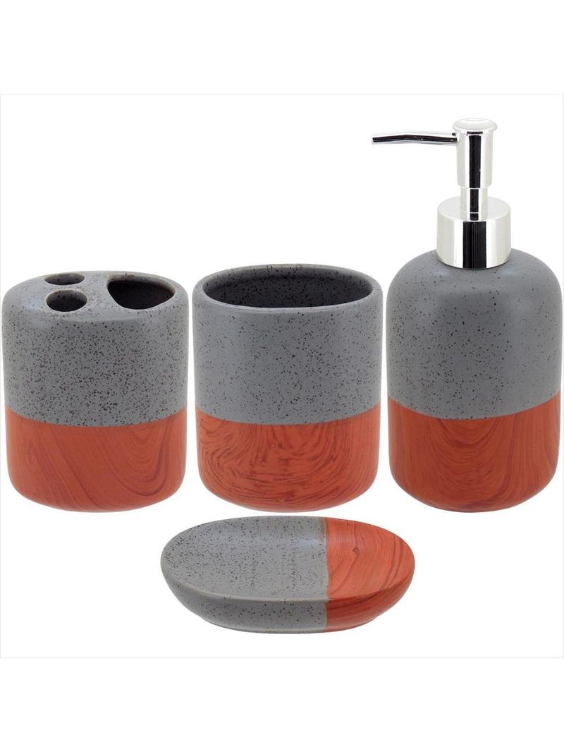 Jogo banheiro cerâmica cinza 4 peças gs